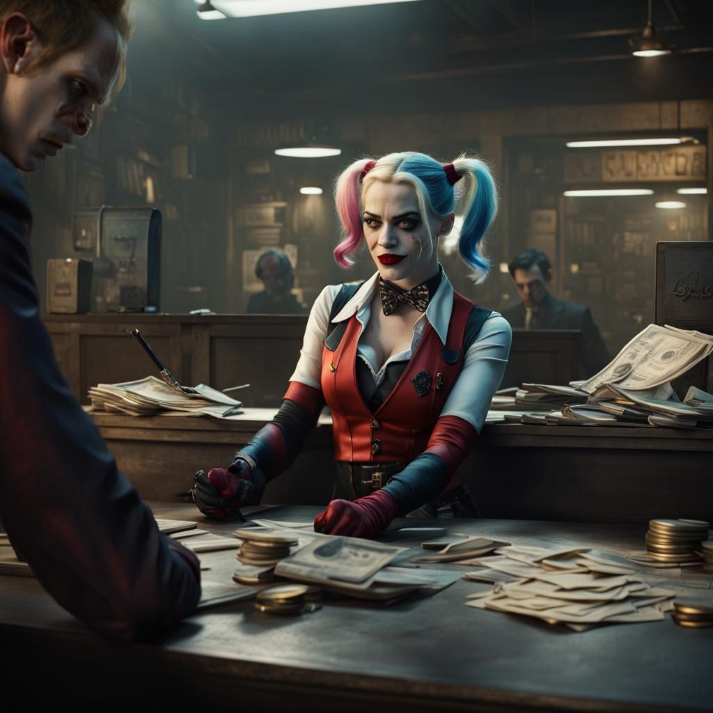 Harley Quinn and Joker Bank Heist: Detailed Matte Painting