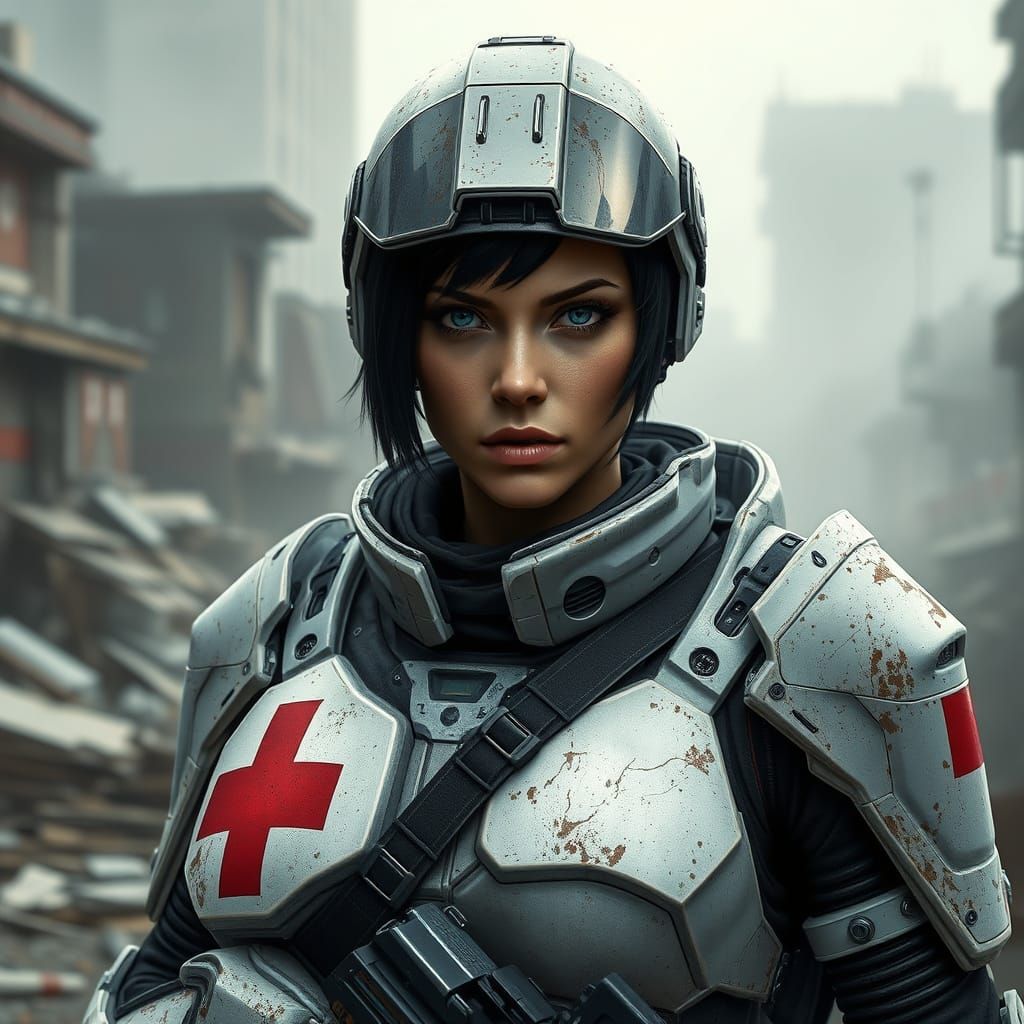Battle-Ready Female Soldier in Futuristic Sci-Fi Armor
