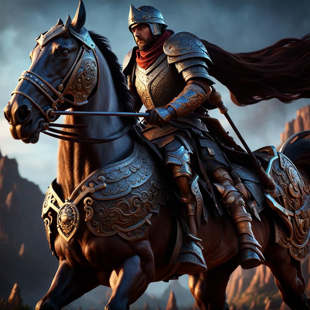 Epic Warrior on War Horse in Battle