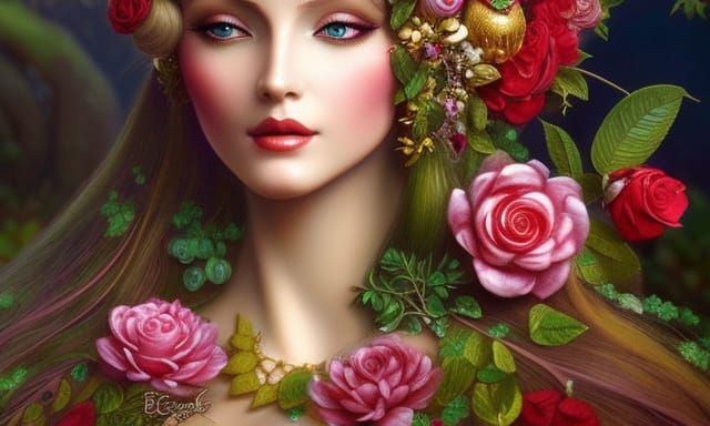 Cottagecore Fey Woman in Magical Forest