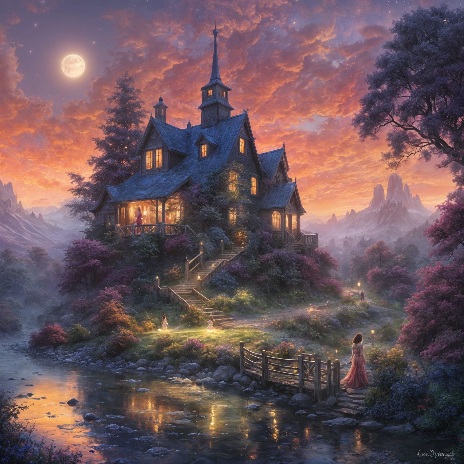 Ethereal Goddess Strolls Amidst Vibrant Galaxy Trail