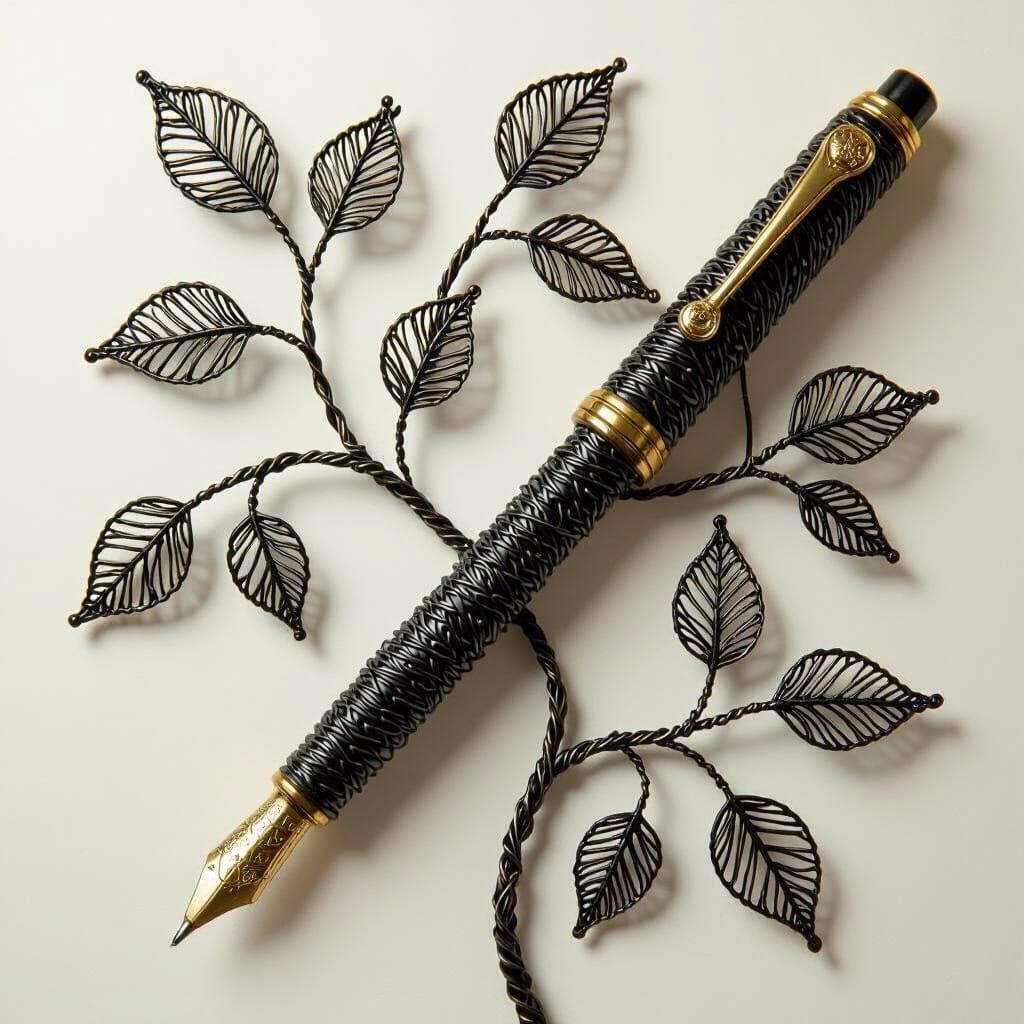 Intricate Wire Sculpture of Vines and Leaves