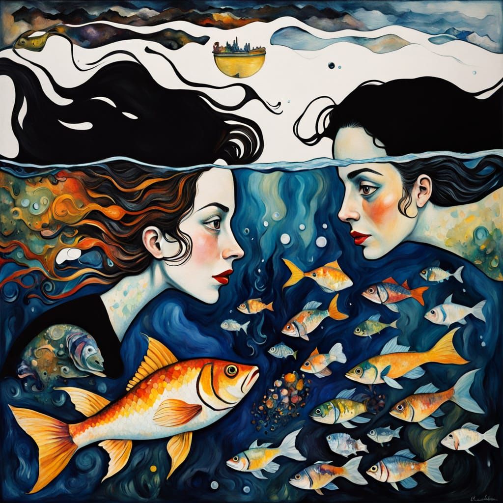 A Sad Mermaid Amidst Plastic Waste and Oil