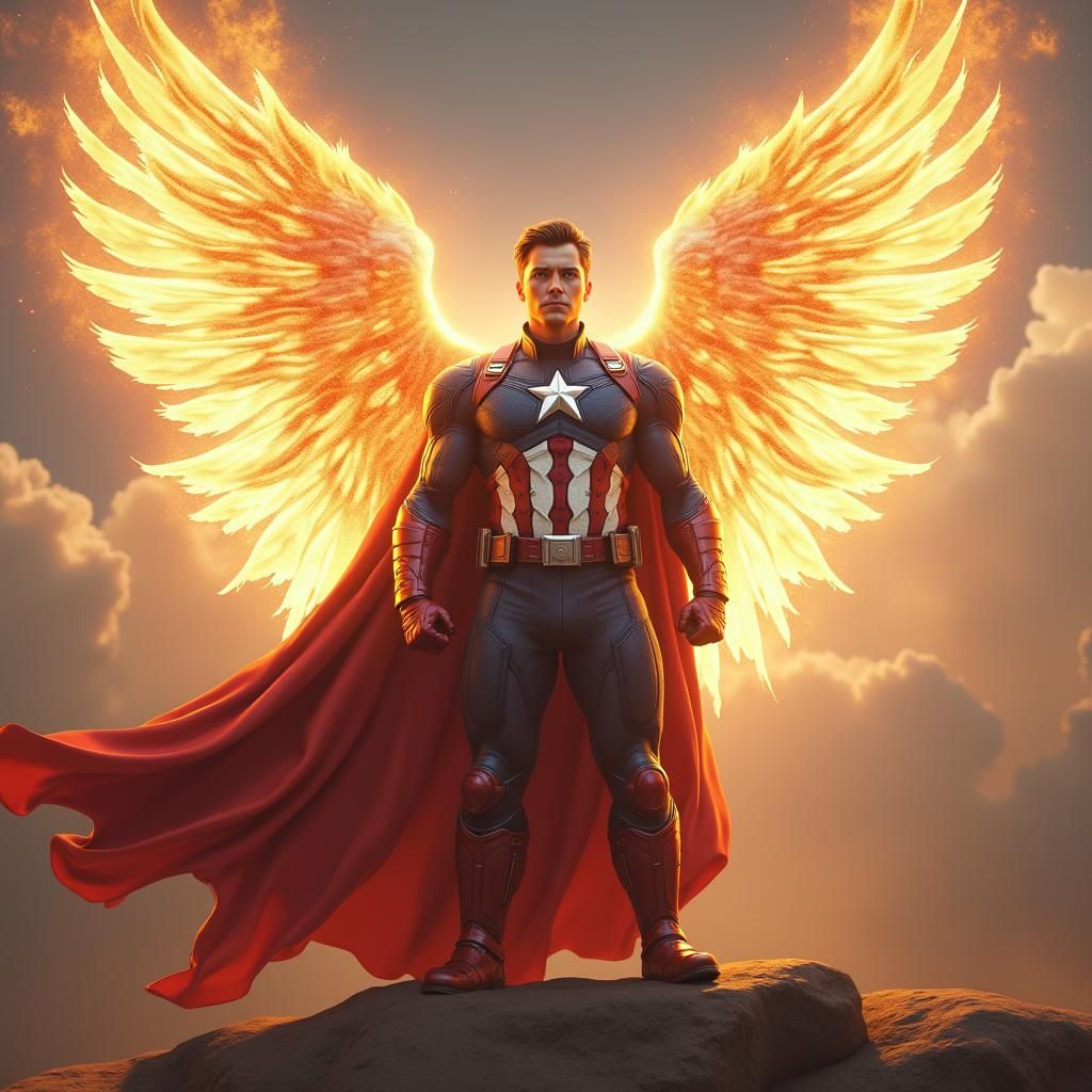 Ethereal Archangel Captain America in Matte Painting Style