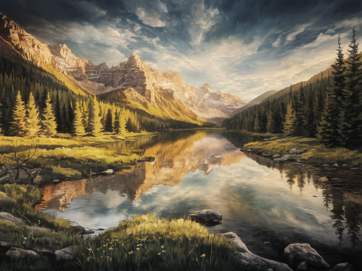 Surreal Mountain Masterpiece in Vibrant Alcohol Ink Style