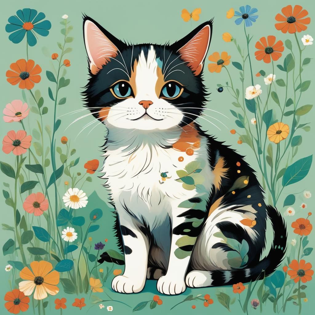 Charming Cat Illustration in Whimsical Style