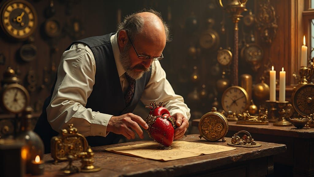 Horologist Repairs Heart with Clockwork Gears by Candlelight