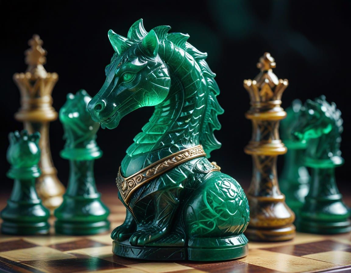 Ornate Emerald Chess Piece on Board