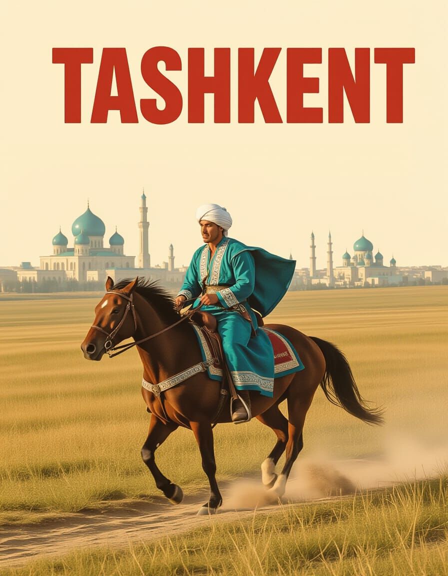 Cowboy Rides Across the Steppe in Soviet Film Style