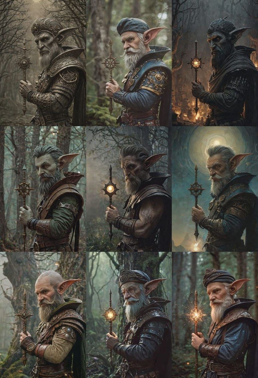 Gnomish Dark Fantasy Warrior with Magical Lance in Hyperdeta...