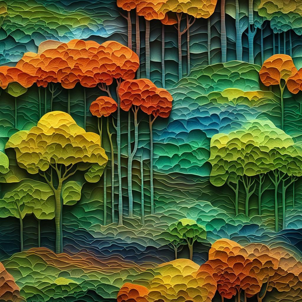 Stained Glass Forest Landscape with Shattered Effect