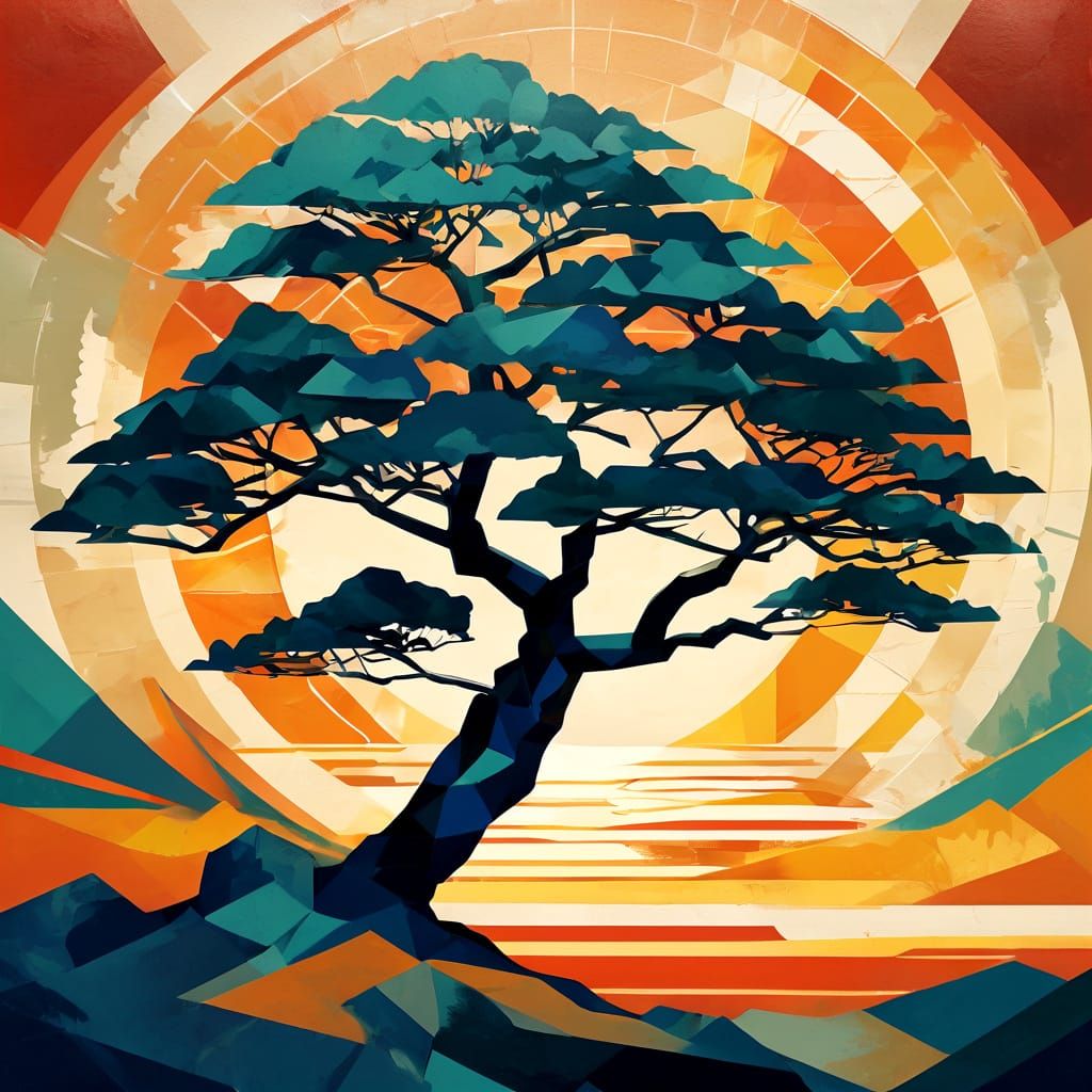 Glowing Oak Cliff Face in Neo-Cubist Style