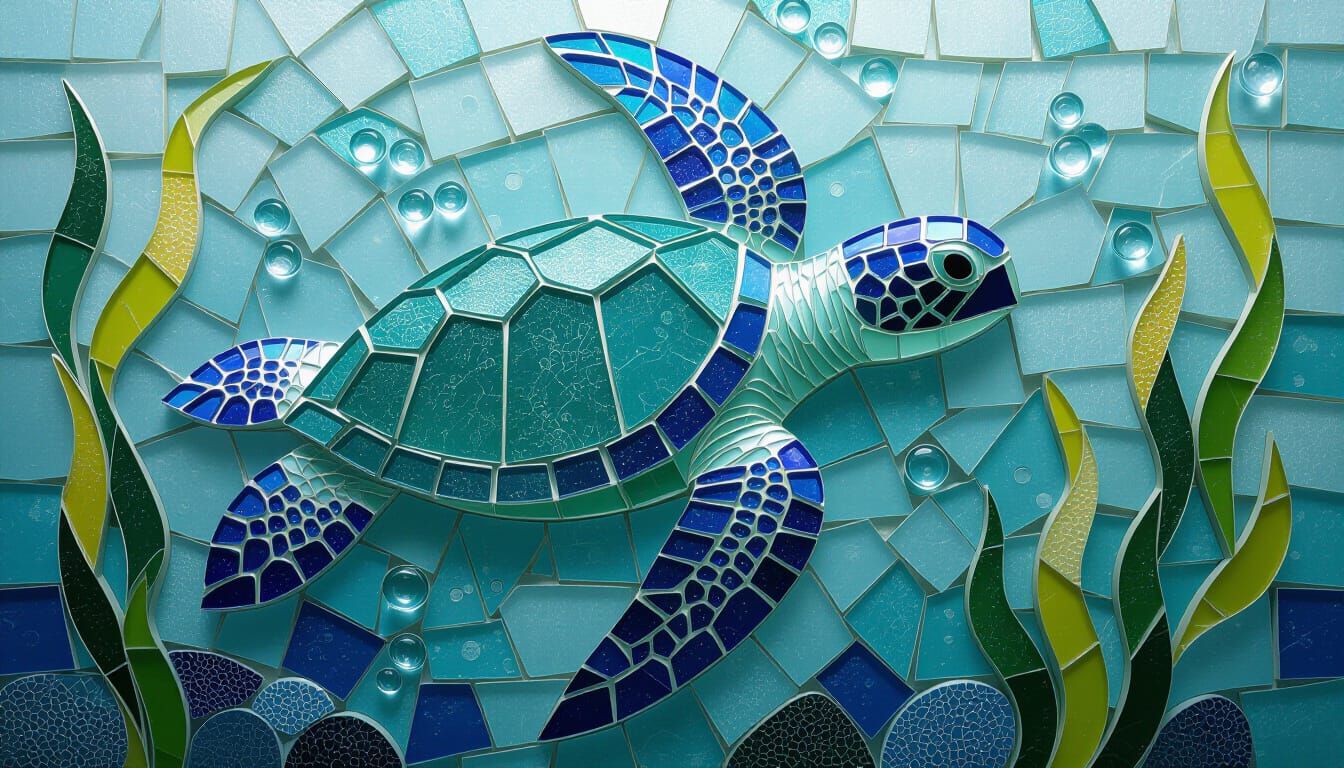 Sea Turtle Mosaic of Frosted Sea Glass