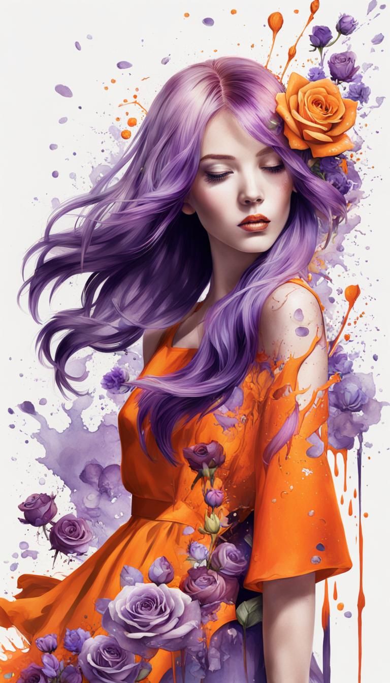 Woman with Purple Hair in Splash Art Style