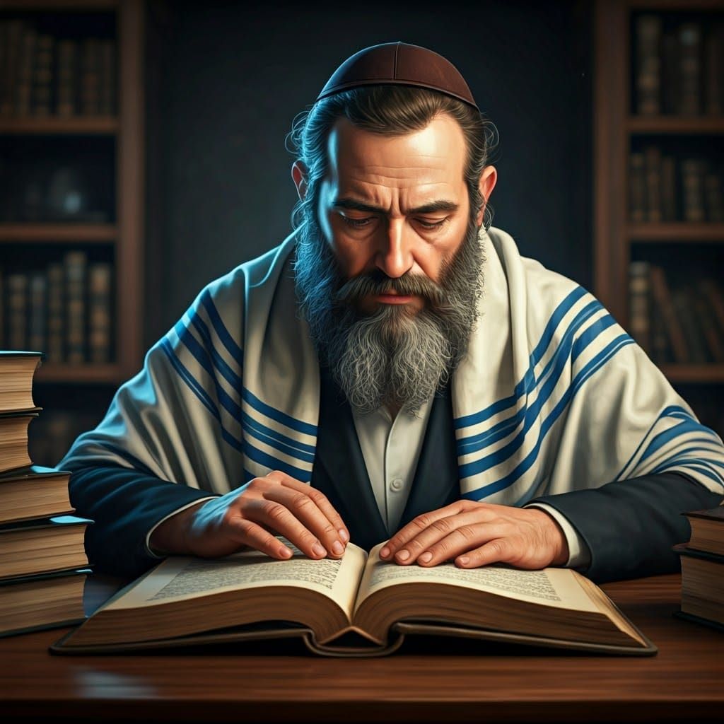 Hasidic Rabbi Contemplating Torah in Mystical Study