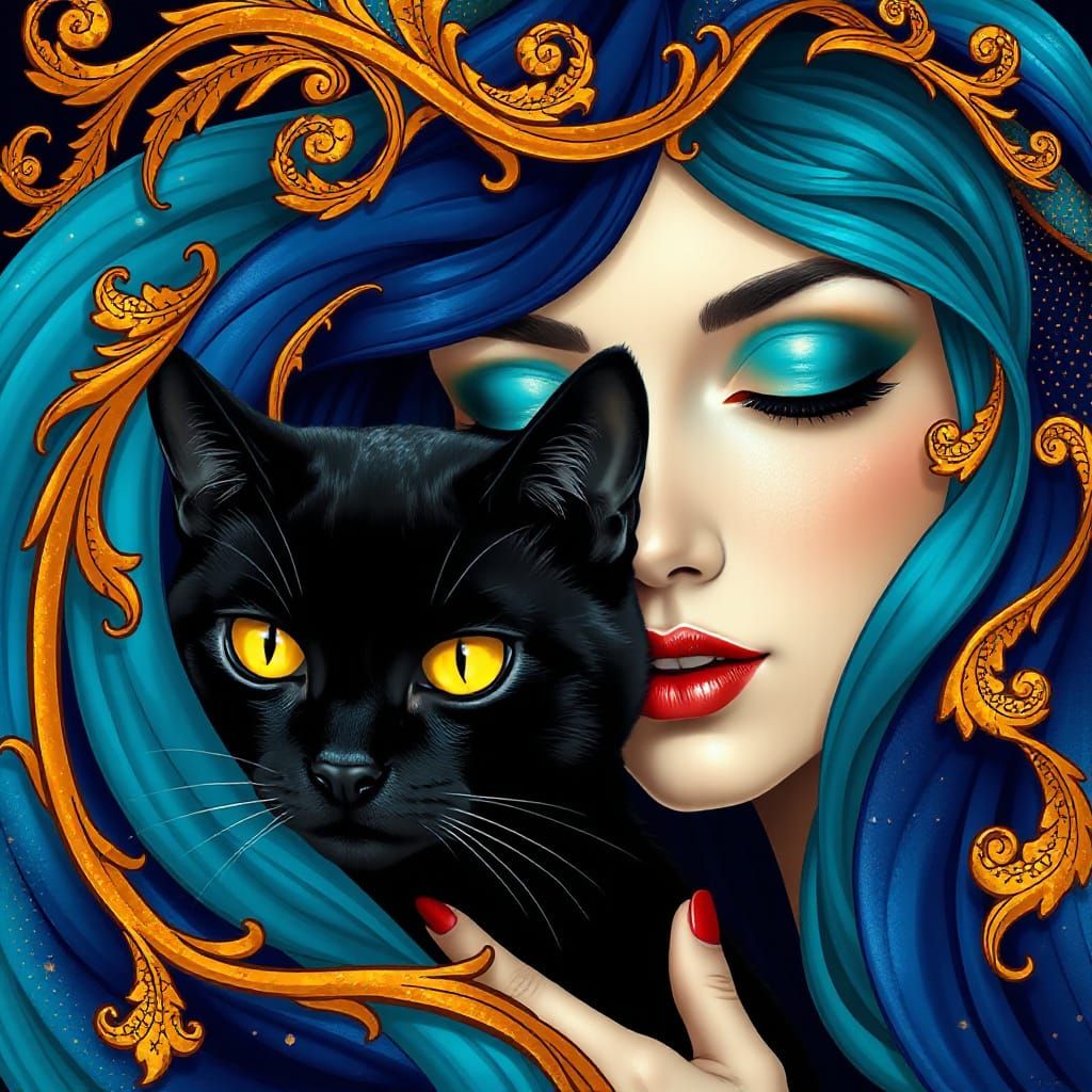 Surreal Portrait of Serene Woman with Turquoise Eyeshadow