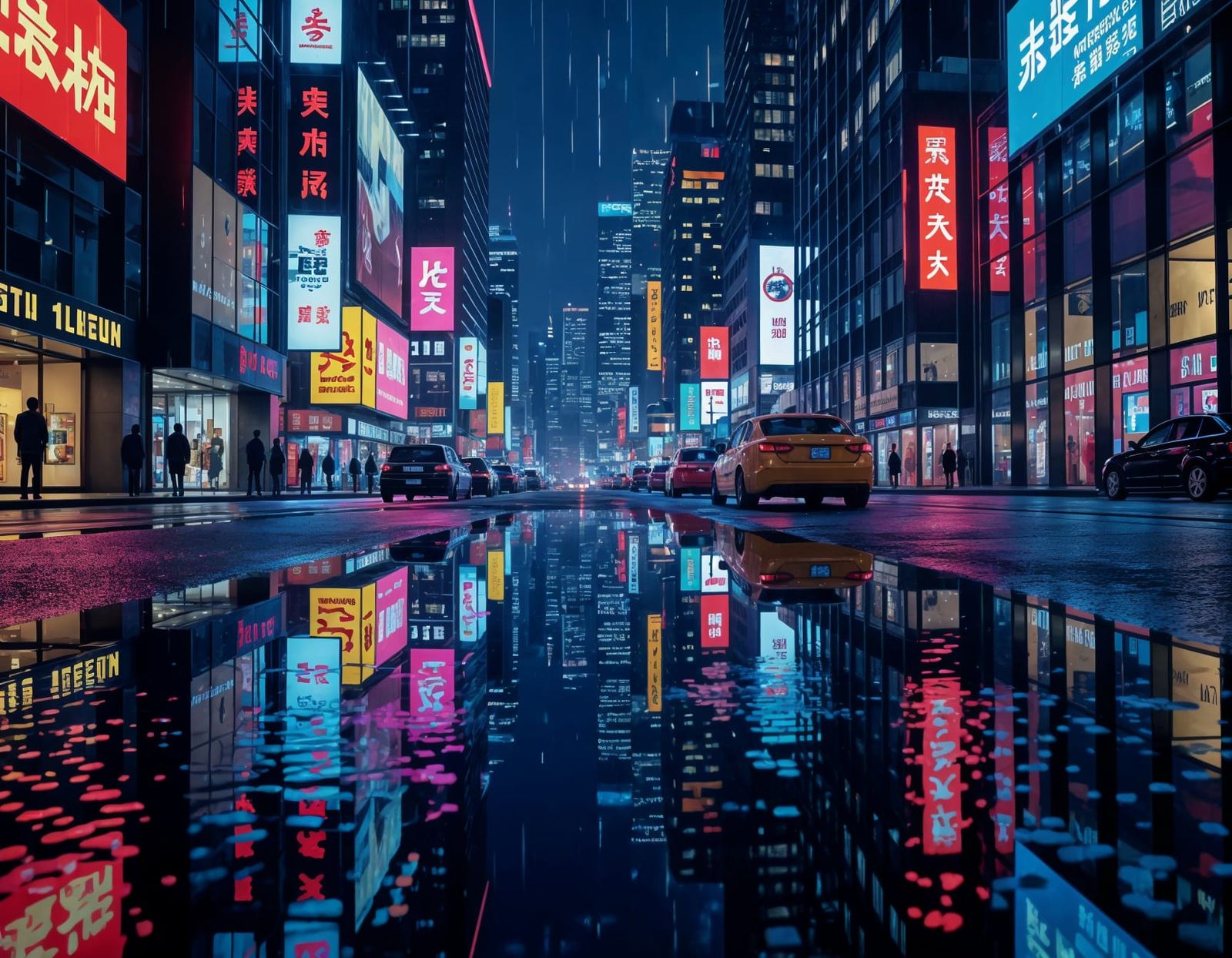 Neon City Puddle Reflection at Night