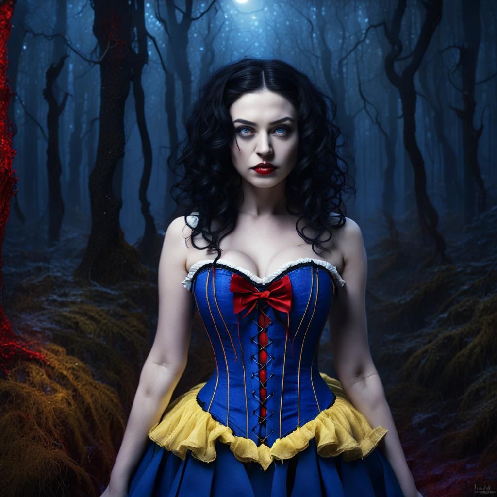 Gothic Snow White in Dark Forest: Digital Matte Painting