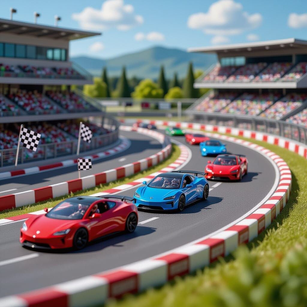 Playmobil Teslas Race in Whimsical Miniature Scene