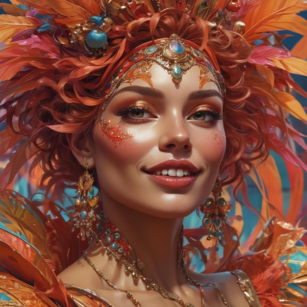 Vibrant Carnival Jestress Embodies Vanity and Mischief