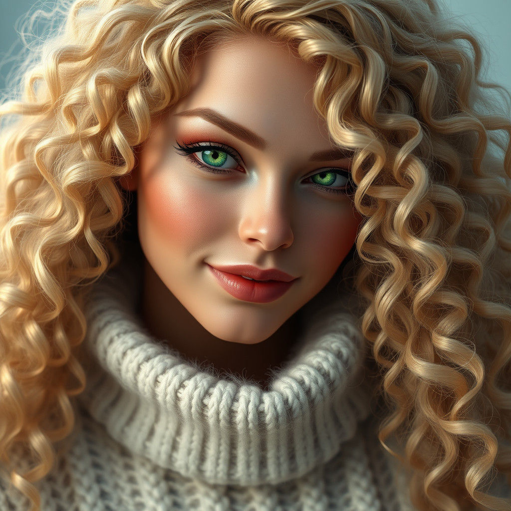 Blonde Woman with Long Hair and Green Eyes