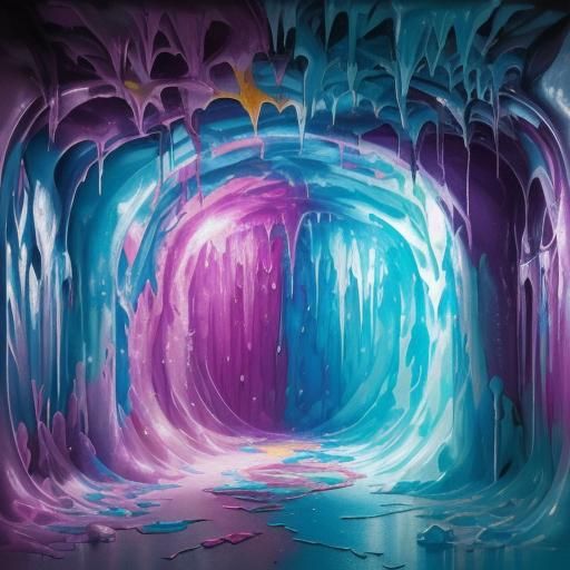 Colorful Crystal Cave in Graffiti Art Style