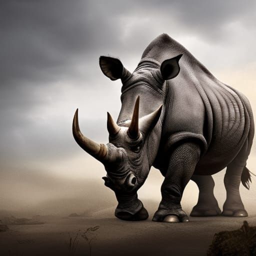 Armored White Rhino: Epic Digital Matte Painting