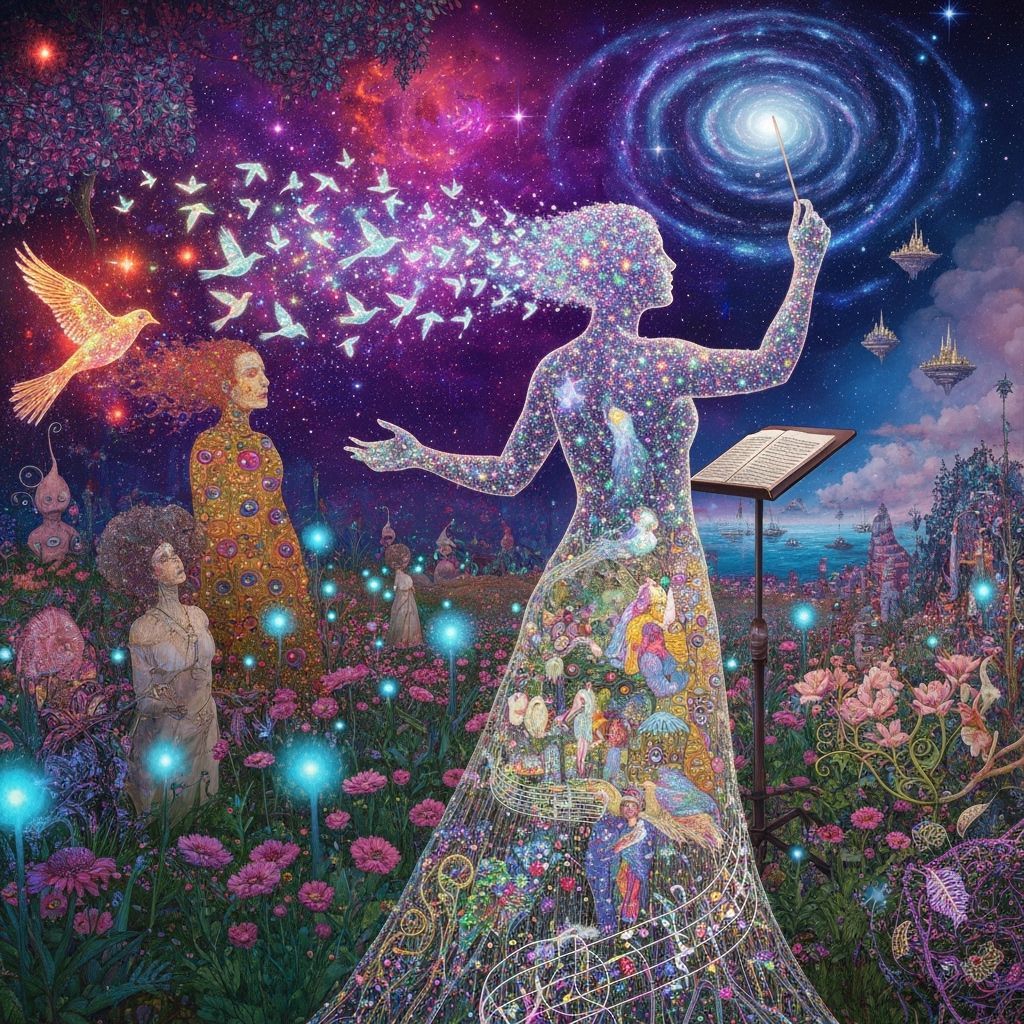 Ethereal Conductor Transforms into Musical Notes & Birds