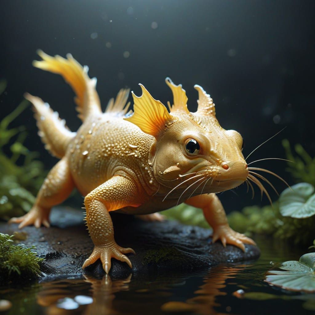 Golden Hyper Realistic Axolotl