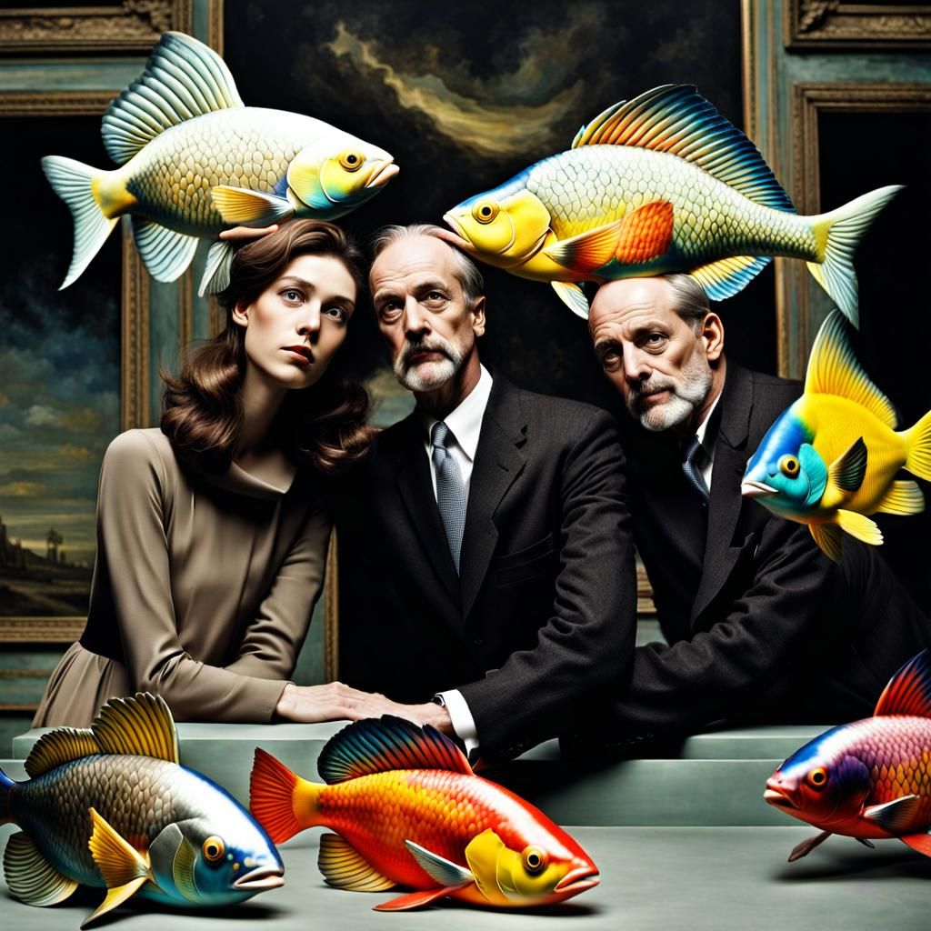 Happy Couple in Art Museum, Polychromatic Photo