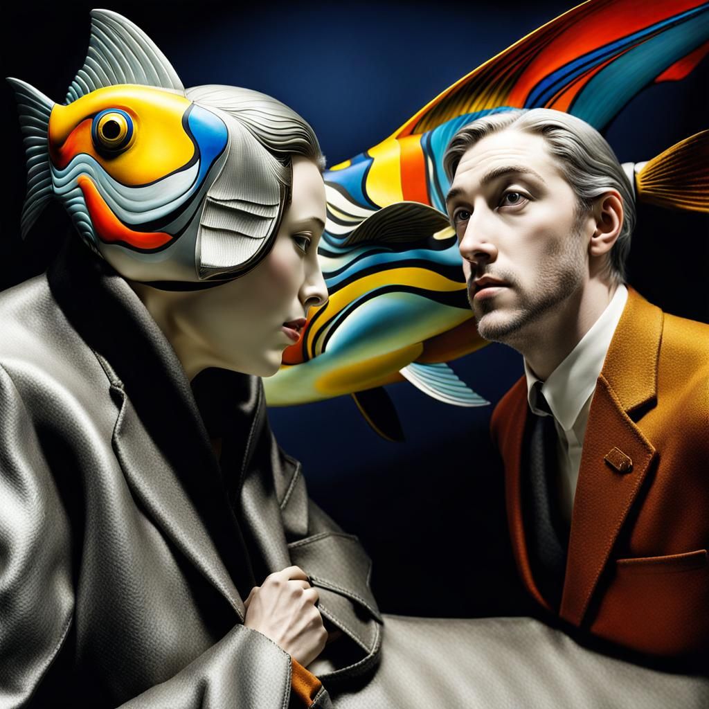 Couple in Art Museum with Airfish, Hyperrealism