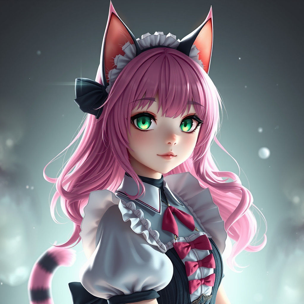 Anime Catgirl with Pink Hair in 3D Style