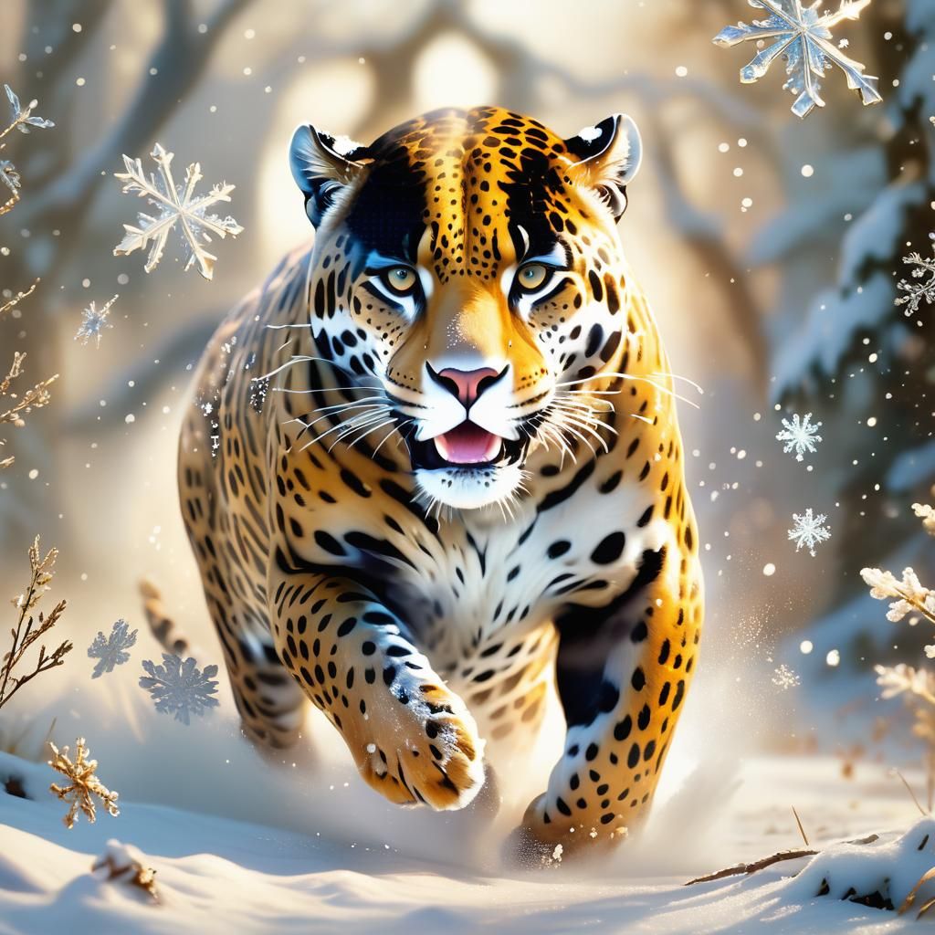 Jaguar in Winter Wonderland: Ethereal Fantasy