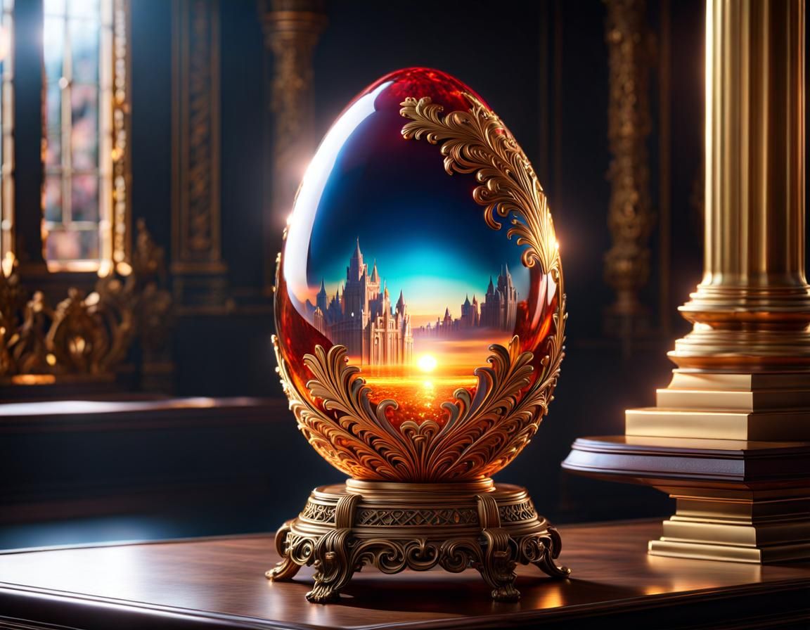 Glowing Crystal Egg on Ornate Bronze Base
