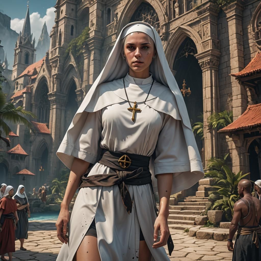 Young Nun in Bikini: Detailed Fantasy Art