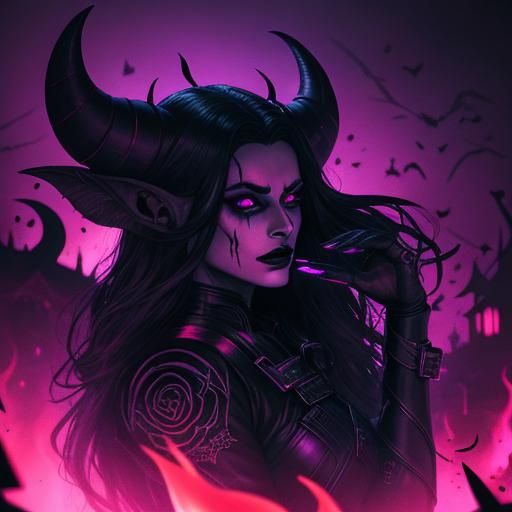 Lillith the Demon in Dark Synthwave Art