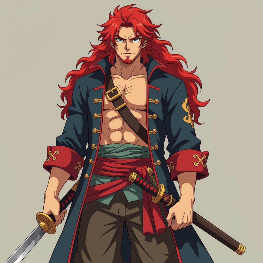 Red-Haired Pirate Swordsman in Anime Style