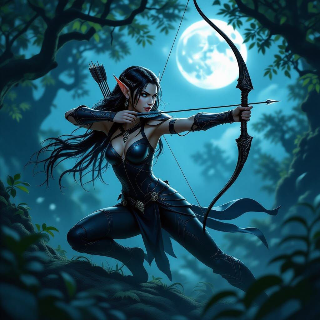 Agile Night Elf Archer in Moonlit Forest