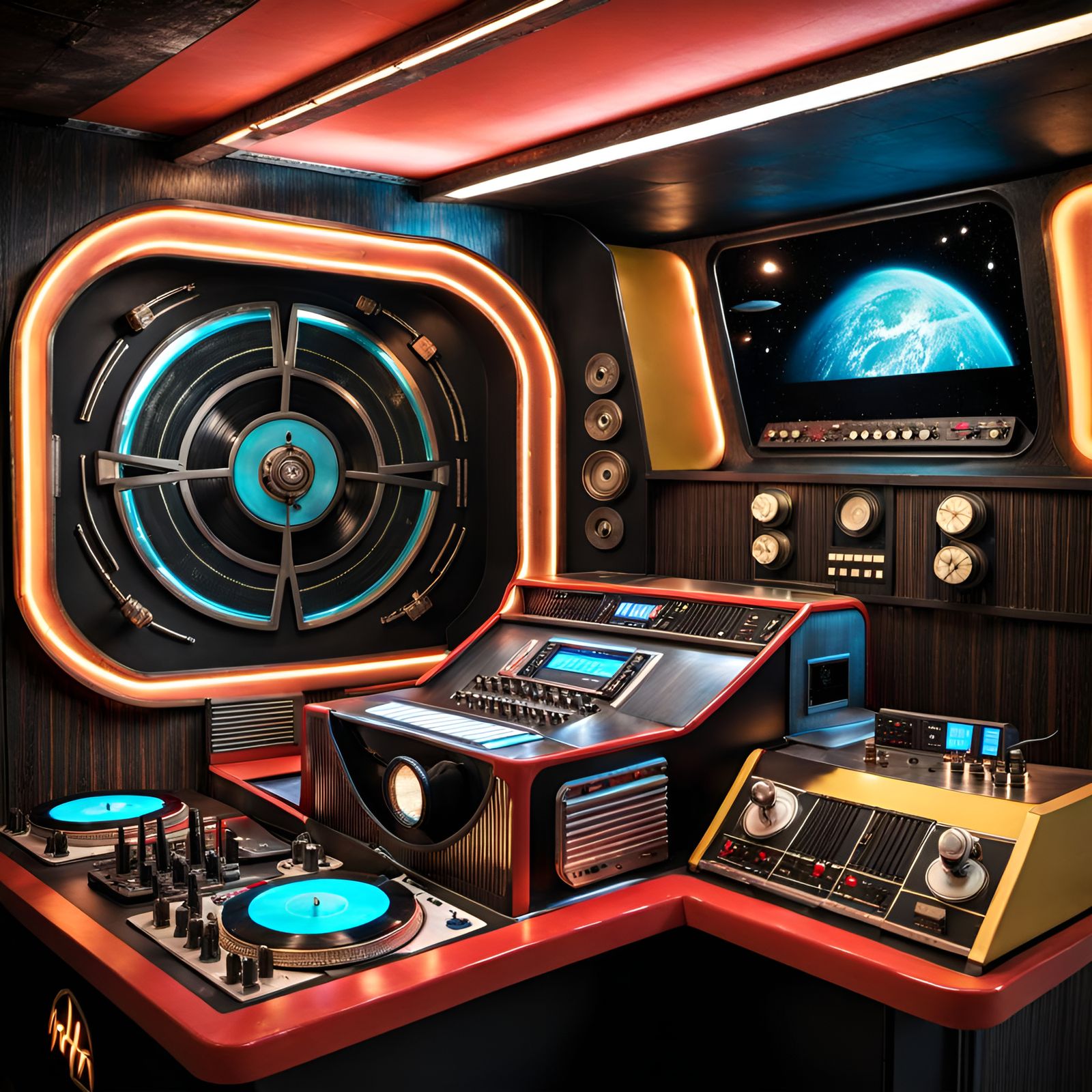 Retrofuturistic Space DJ in Atomic Age Style