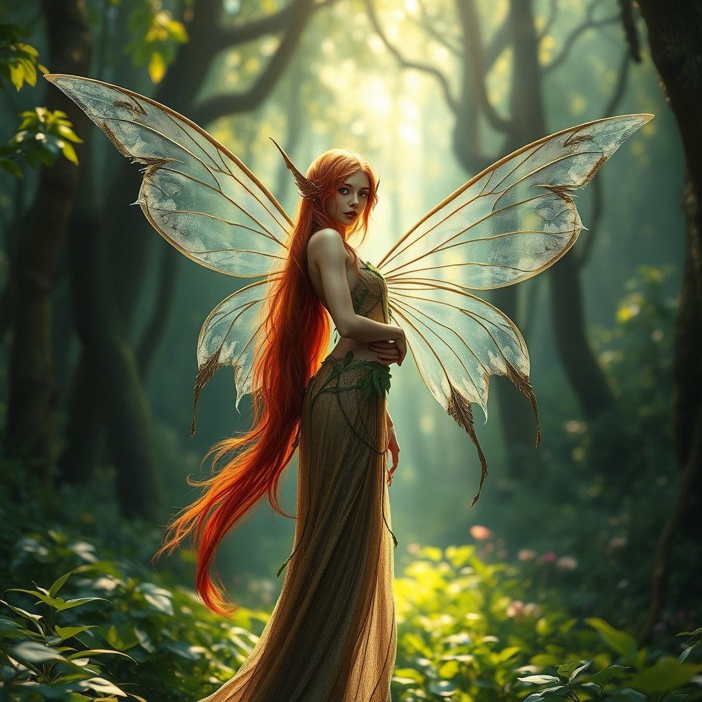 Mystical Earth Fairy with Broken Wings in Hyper-Realistic St...