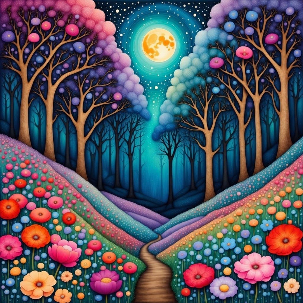 Liquid Ink Field of Flowers