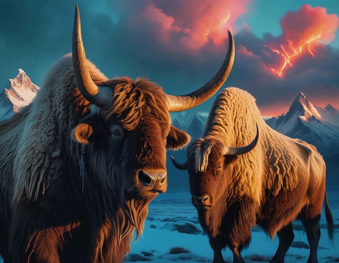 Colossal Yak on Frozen Tundra: Painterly Concept Art