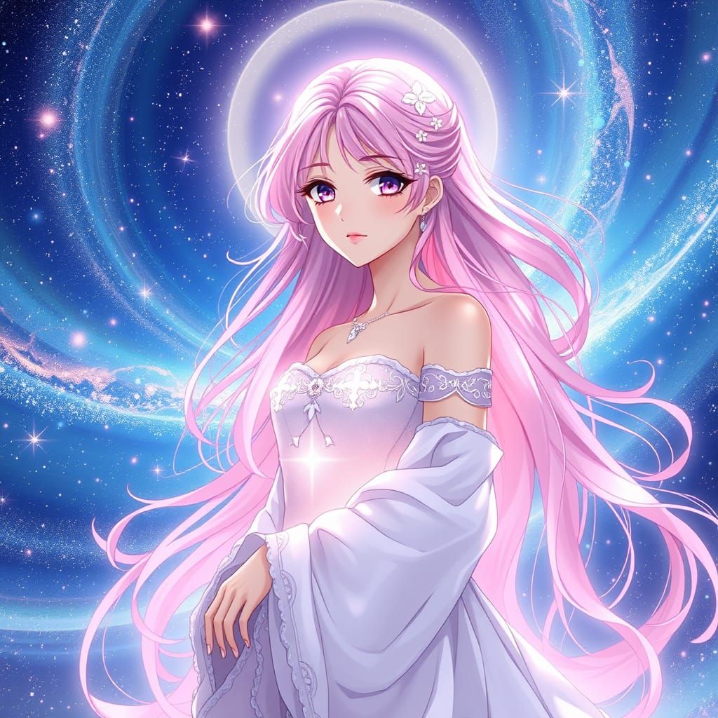 Celestial Goddess in Swirling Galaxy of Stars