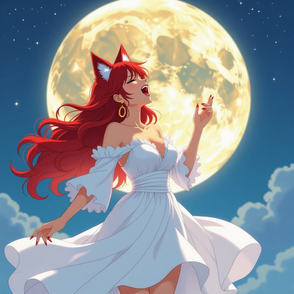 Werewolf Nami Howling at Moon in Vibrant Style