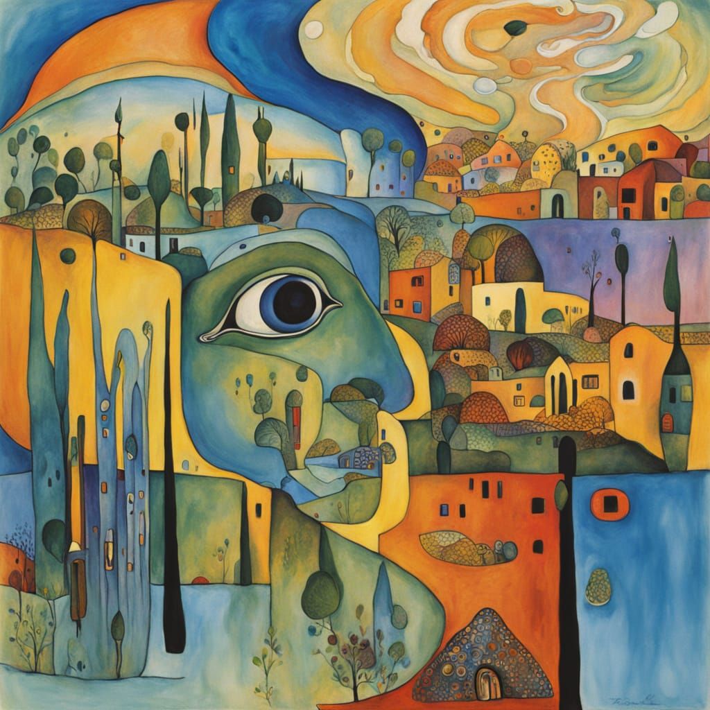 Whimsical Close-Up Portrait in Art Nouveau Style