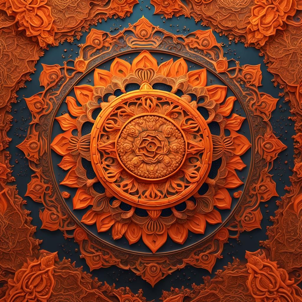 Detailed Orange Mandala Fantasy Concept Art