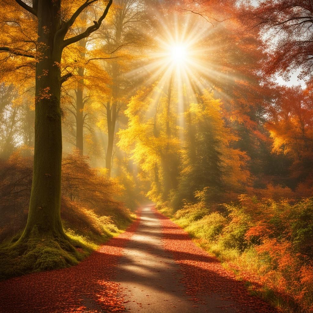 Autumnal Woods in Divine Sunshine