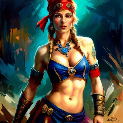 Wolf Warrior Woman in Classical Painting Style