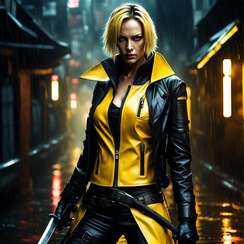Platinum Assassin in Cyberpunk Tokyo Alleyway