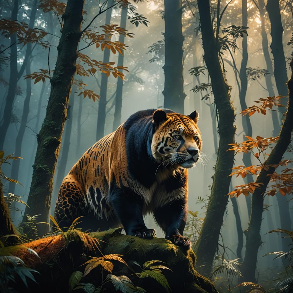 Panda-Jaguar Hybrid in Misty German Forest